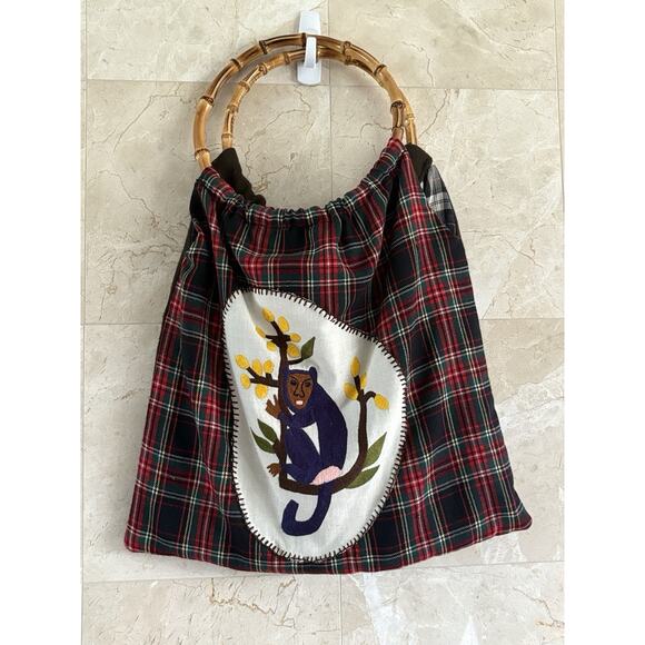 MayaBags Monkey Plaid Purse Bamboo Handle - Legendary Christmas Yankee Swap Gift - Picture 5 of 14